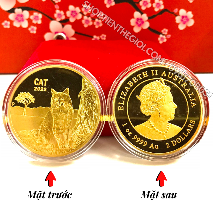 Xu Úc Hình Con Mèo Mạ Vàng tặng hộp nhung - SP005891